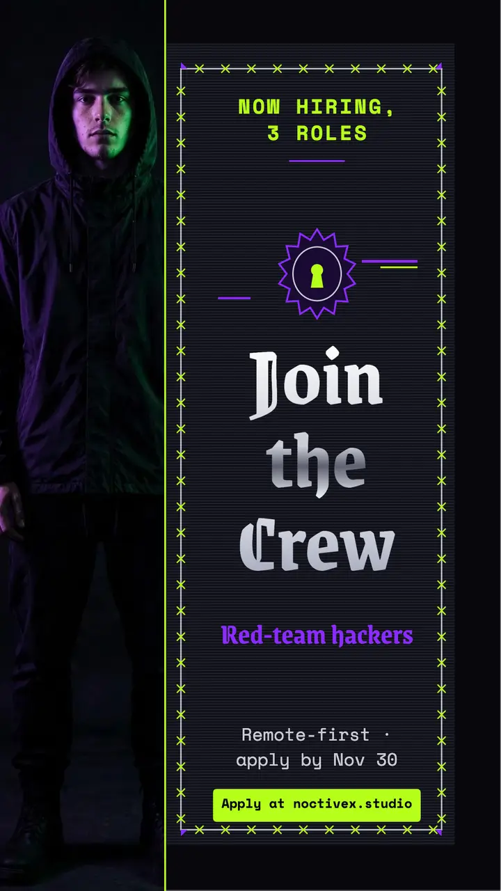 Red-team hackers hiring story, cyber goth template