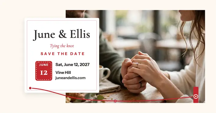 June and Ellis red thread save the date template