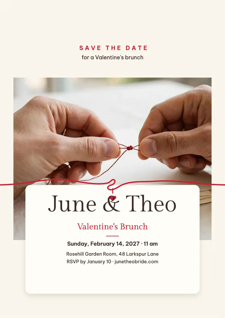 June and Theo Valentine brunch save the date template