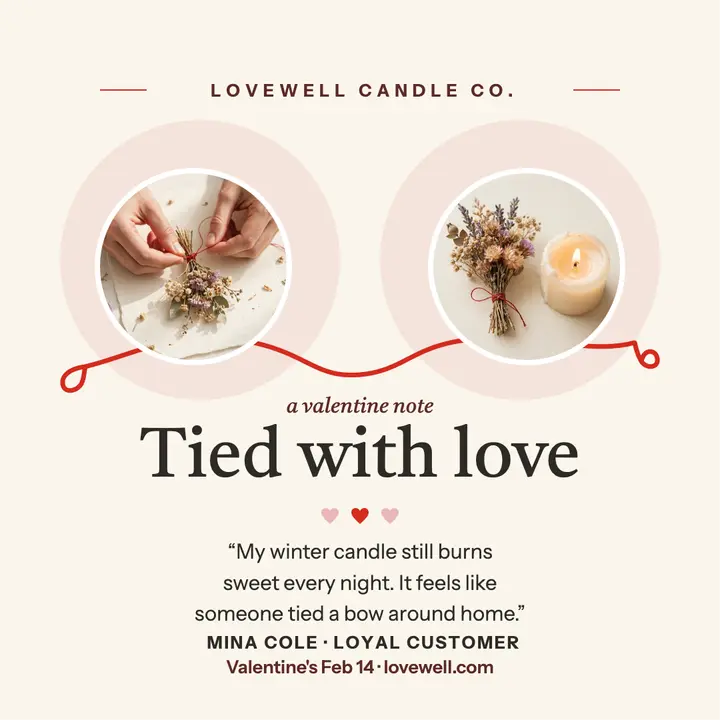 Lovewell Valentine love note, red thread: valentine review post template