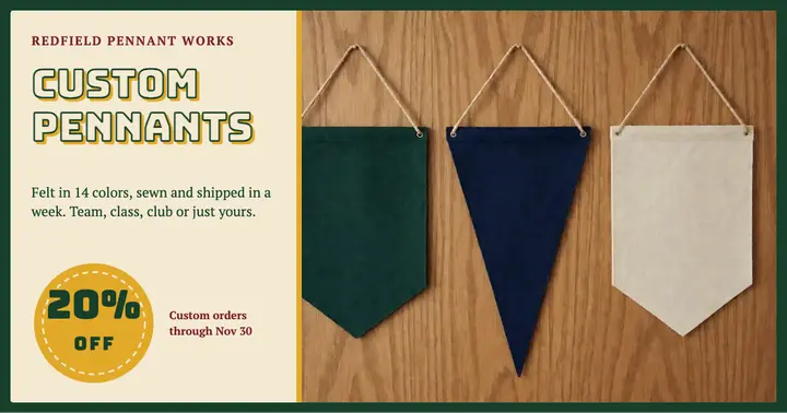 Redfield Pennant Works custom pennants sale Facebook post template