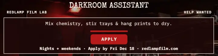 Redlamp darkroom assistant hiring billboard template