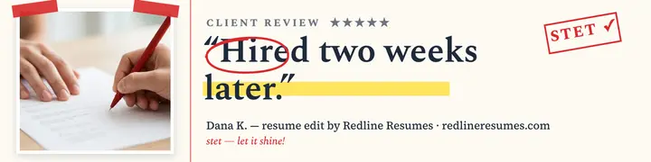 Redline Resumes client review banner template