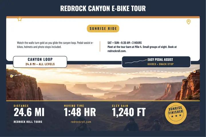 Redrock Roll sunrise e-bike tour postcard: e-bike tour postcard template
