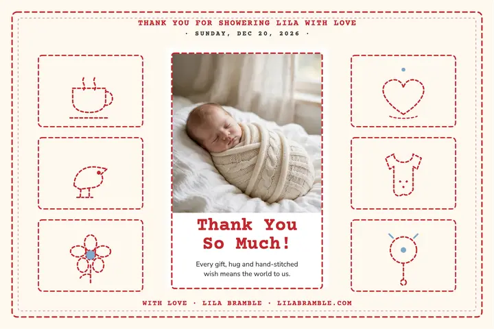 Lila Bramble redwork thank you postcard template