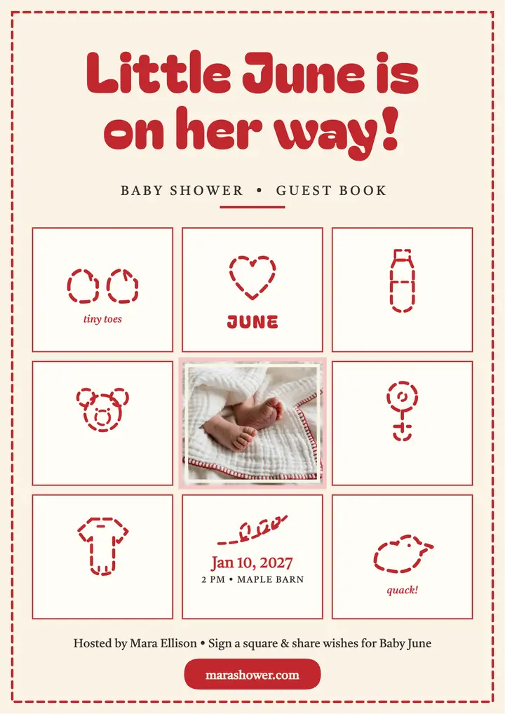 Baby June shower quilt guest book flyer template