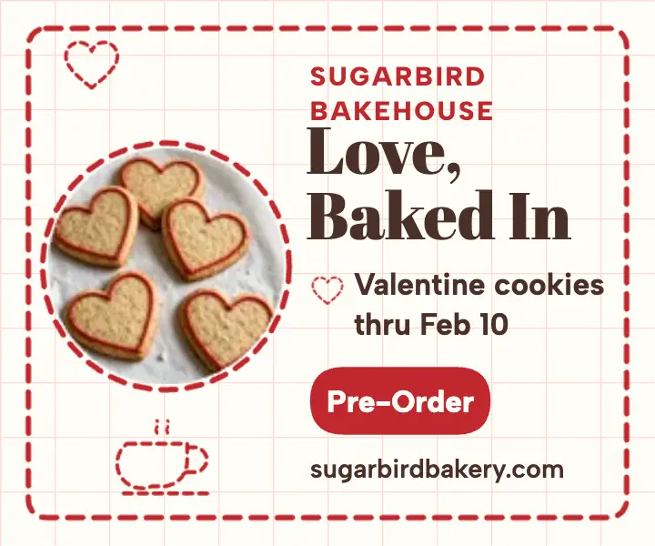 Sugarbird Valentine cookie pre-order ad template