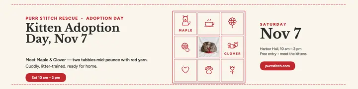 Purr Stitch Rescue kitten adoption banner template