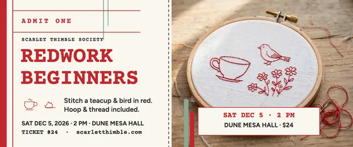 Scarlet Thimble redwork workshop ticket template