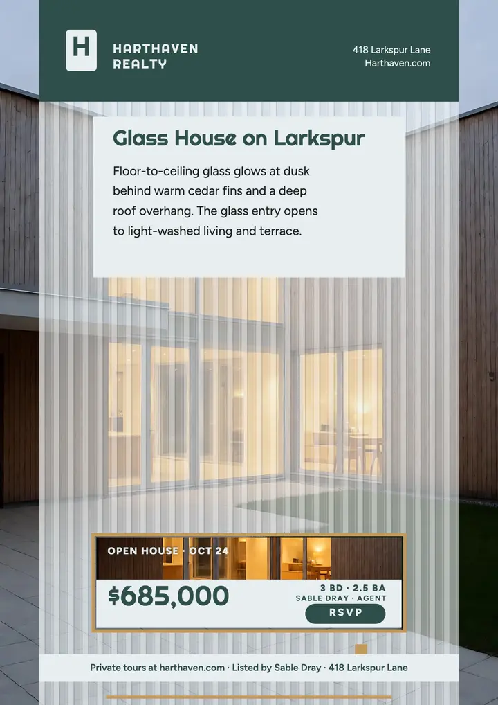Harthaven glass house flyer template