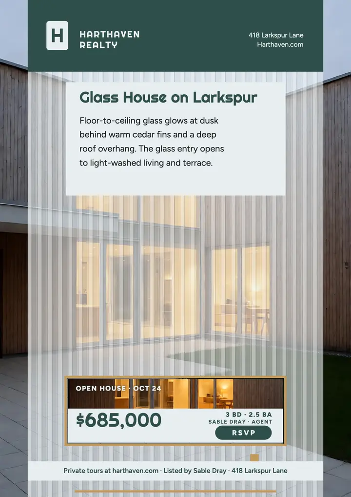 Harthaven glass house flyer template