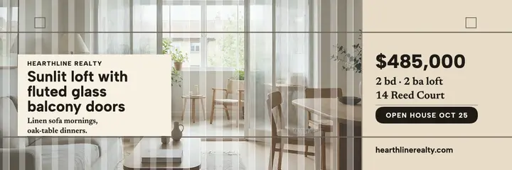 Sunlit loft listing header, reeded glass template