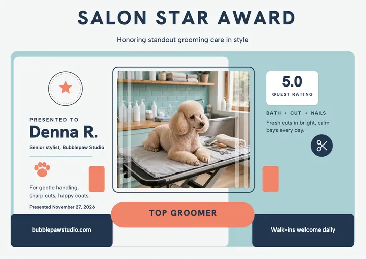 Bubblepaw Salon Star grooming award template