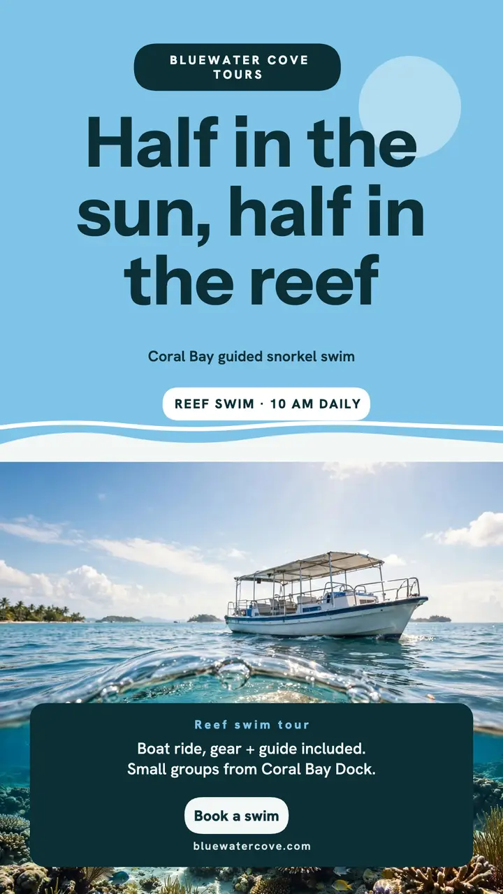 Bluewater Cove reef swim split story template
