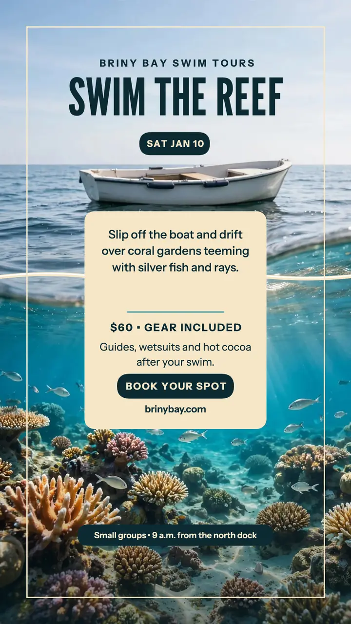 Briny Bay reef swim tour story template