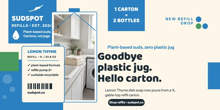 Sudspot refill carton launch post template
