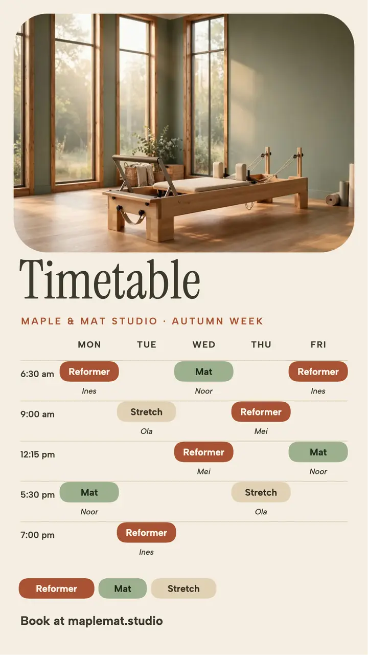 Maple & Mat Studio weekly timetable story template