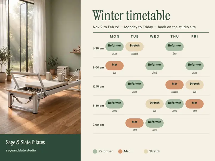 Sage and Slate winter class timetable slide: class timetable slide template