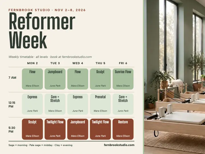Fernbrook reformer week timetable slide template