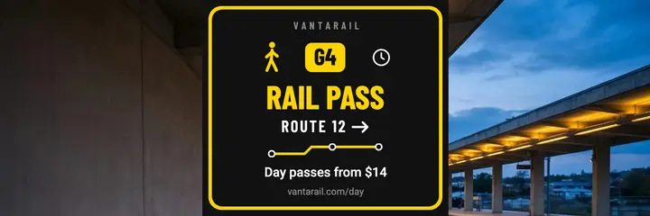 Vantarail day pass launch header, wayfinding signage template