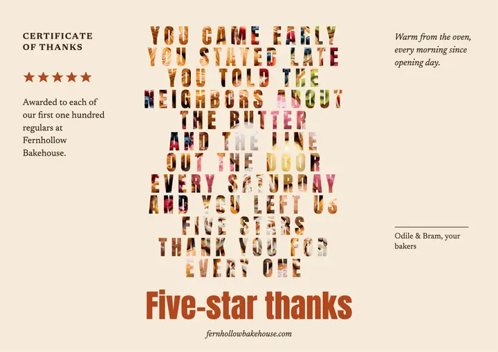 Thank-you to our regulars certificate, text wall template