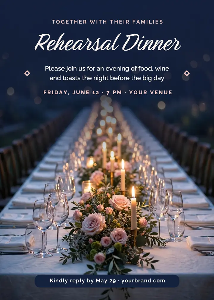 Candlelit rehearsal dinner invitation template