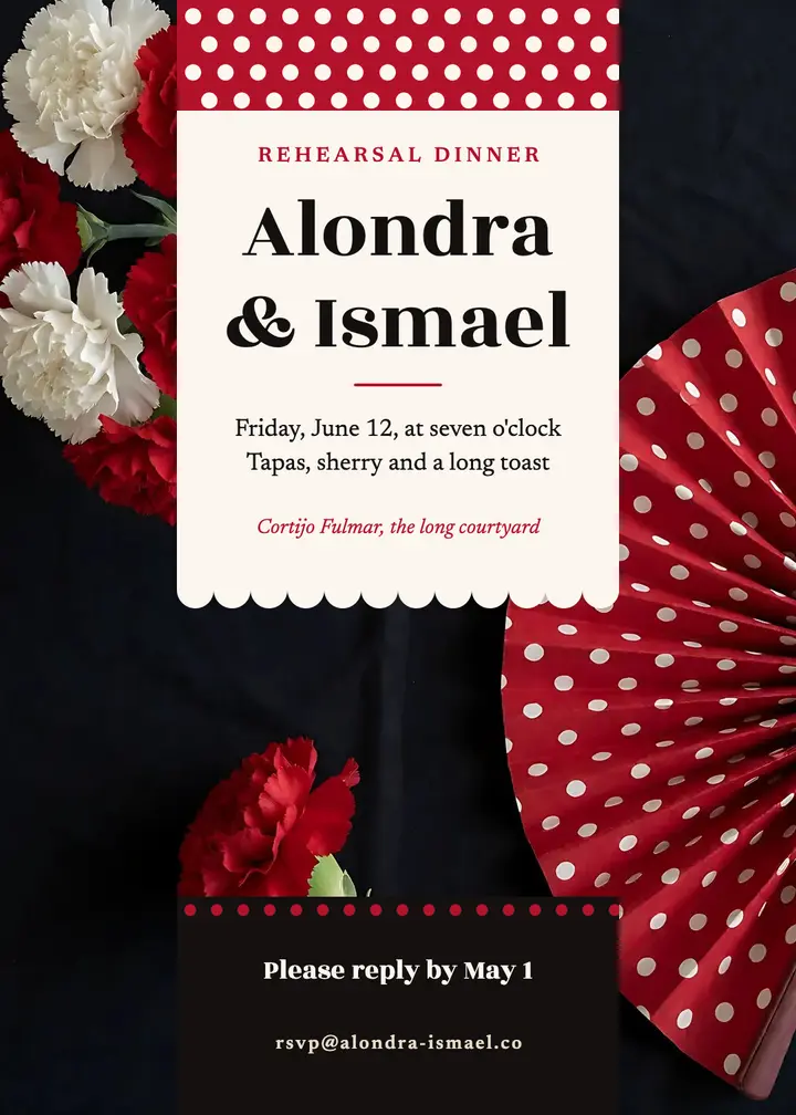 Rehearsal dinner invitation, feria polka dots: rehearsal dinner invitation template