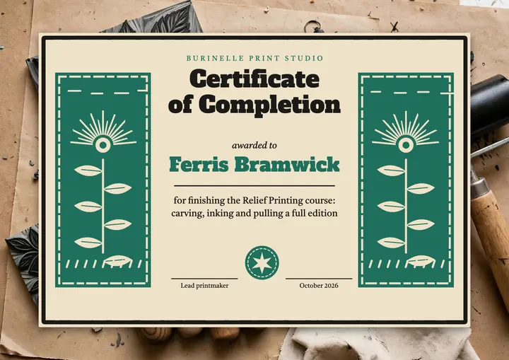 Relief printing course certificate template