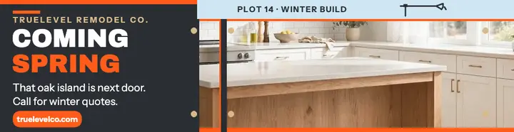 Truelevel coming spring hoarding billboard: kitchen remodel ad template