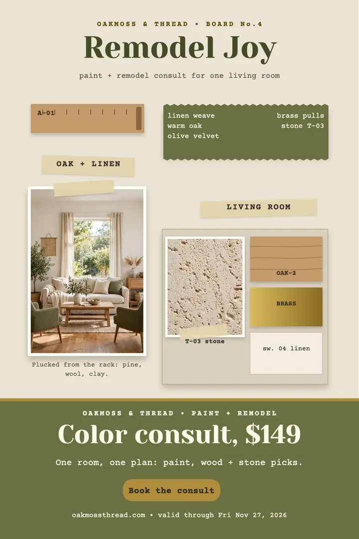 Oakmoss remodel sample board poster template