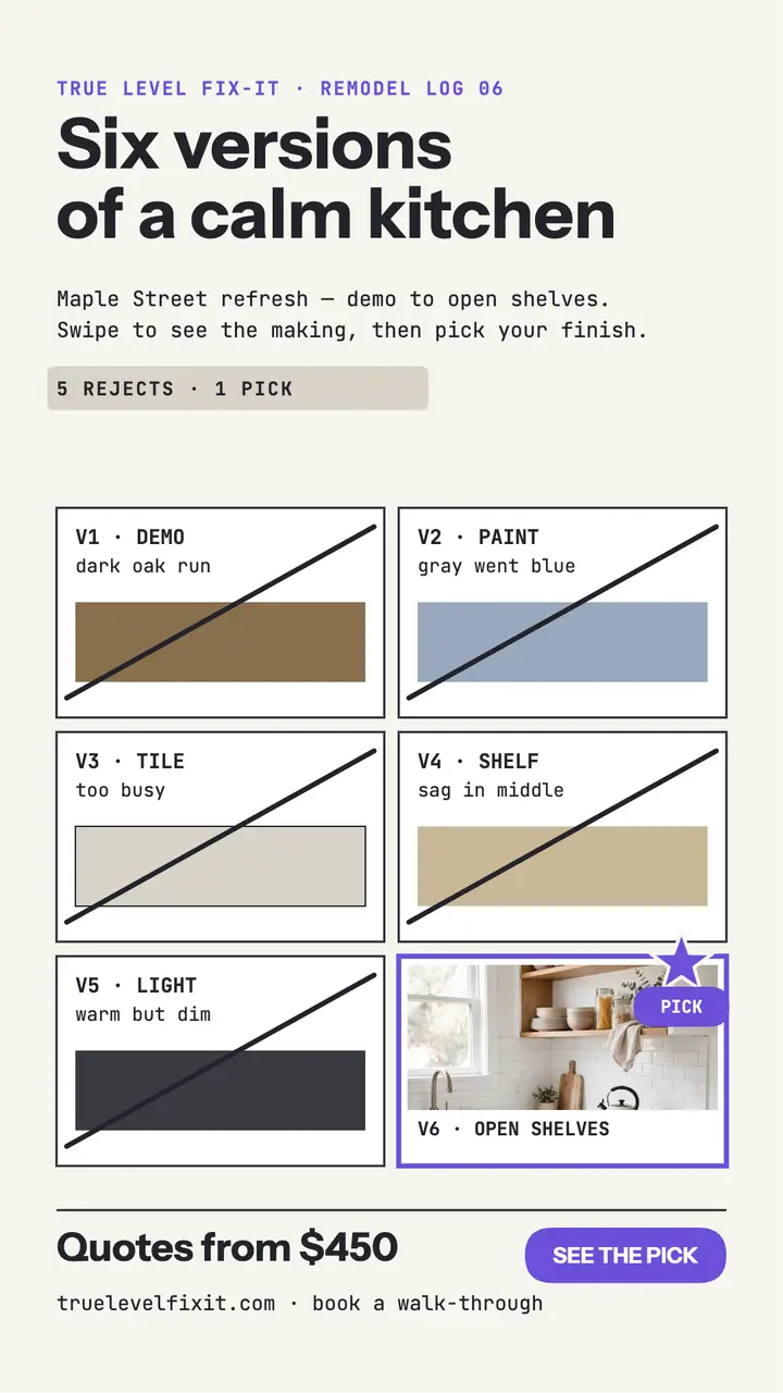 True Level kitchen refresh versions story template