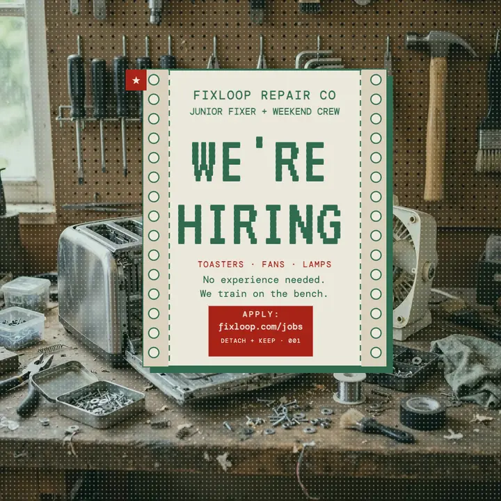 Fixloop repair shop hiring printout post template