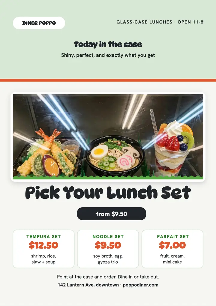 Diner Poppo replica lunch sets flyer template