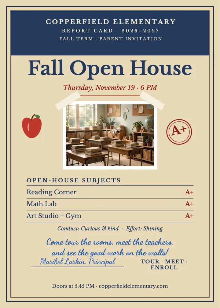 Copperfield fall open house report card template