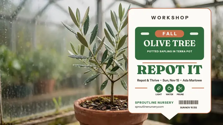 Repot and thrive olive workshop thumbnail template
