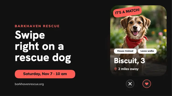 Swipe right on a rescue dog adoption thumbnail template