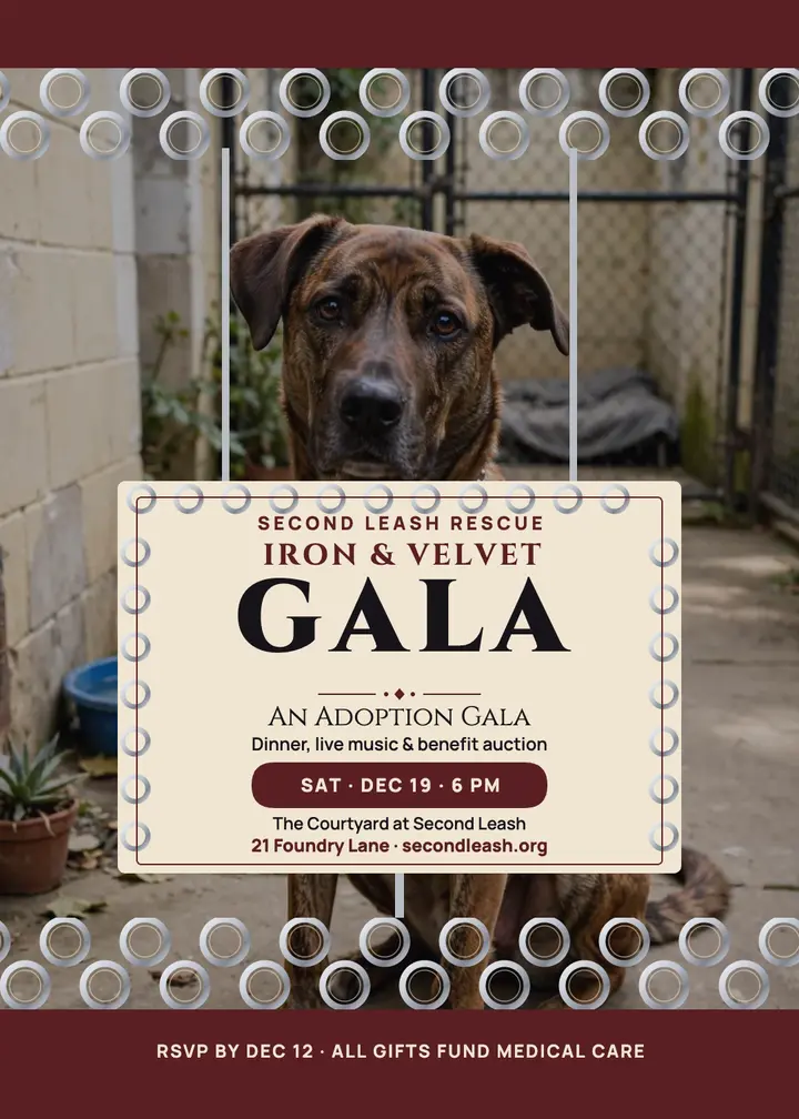 Second Leash adoption gala chainmail invite template