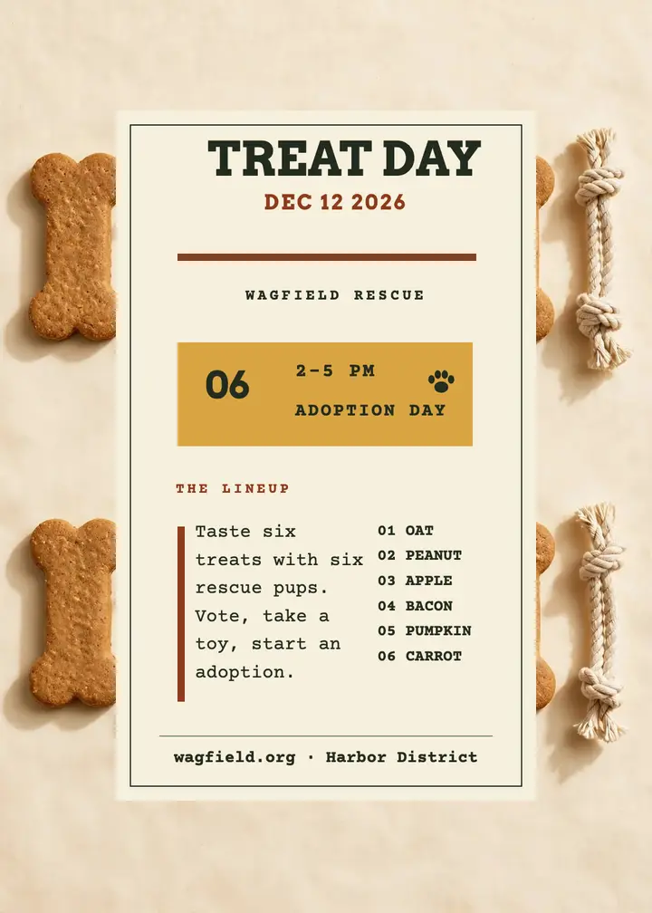 Wagfield Rescue treat tasting invitation: dog treat tasting invitation template