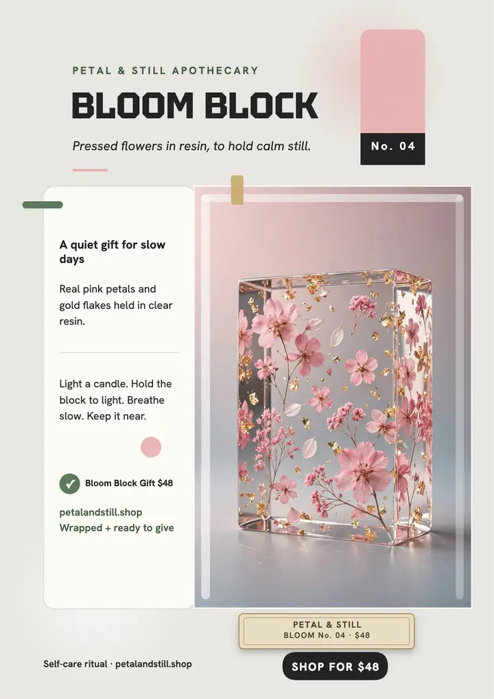 Petal and Still bloom block flyer: wellness gift flyer template