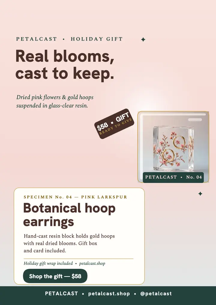 Petalcast resin earrings holiday flyer: earrings gift flyer template