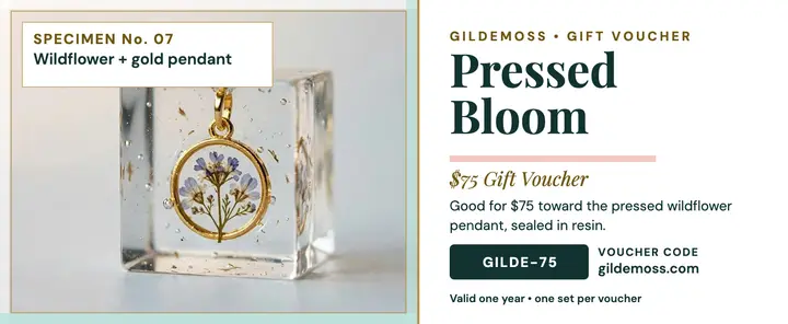 Gildemoss pressed bloom resin jewelry voucher template