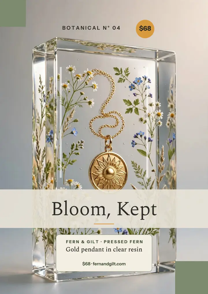 Fern and Gilt resin pendant flyer template