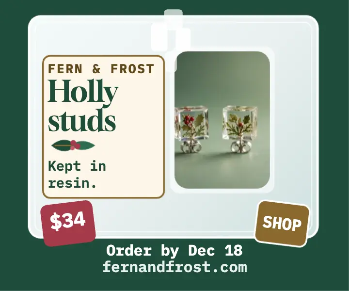 Fern and Frost holly stud gift ad template