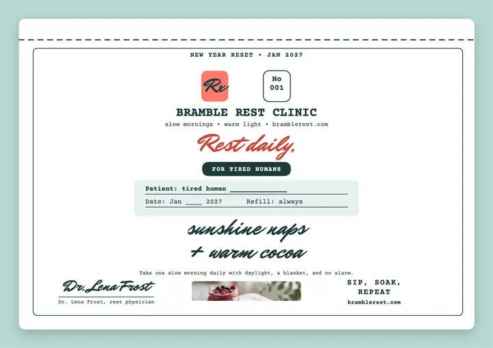 Bramble Rest prescription for rest: wellness prescription certificate template