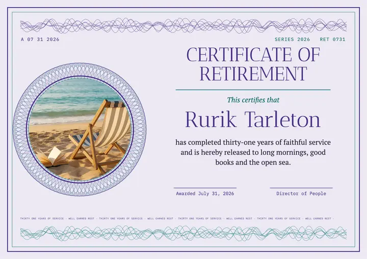 Retirement certificate, banknote guilloche: retirement certificate template