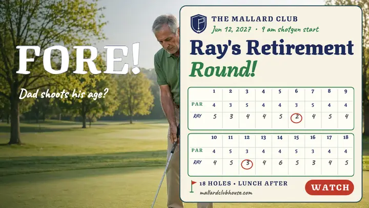 Ray's retirement golf round thumbnail template