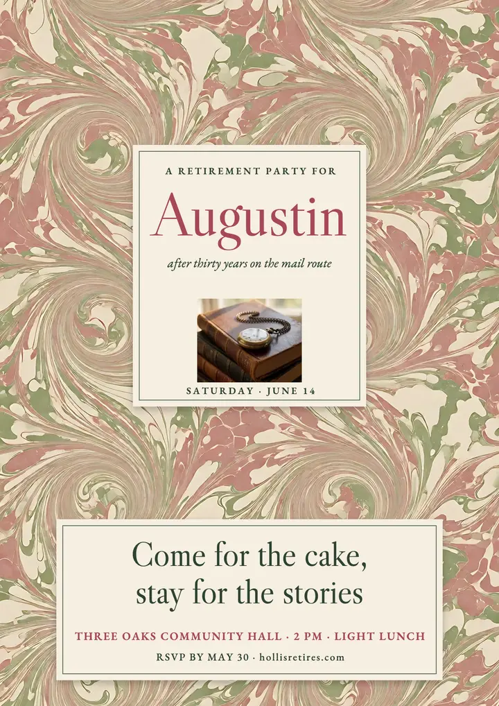 Retirement party flyer, marbled paper template