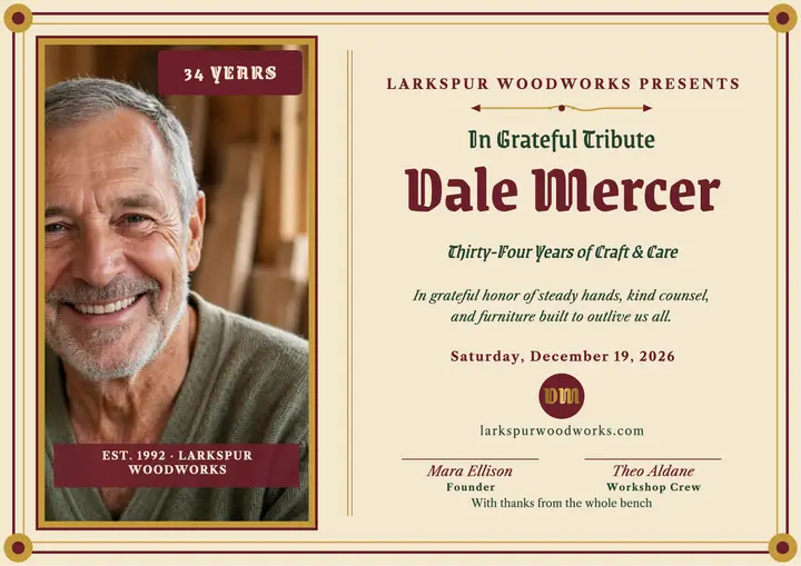 Dale Mercer retirement tribute certificate: retirement certificate template