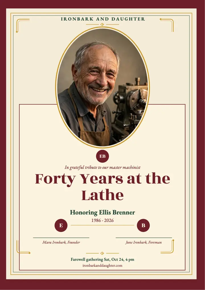 Machinist retirement tribute flyer, illuminated template