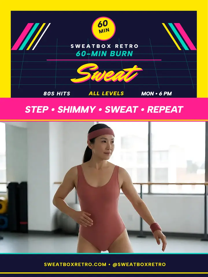 Sweatbox Retro aerobics burn portrait template
